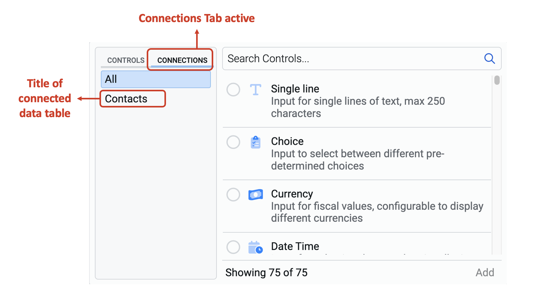 Image showing connections tab